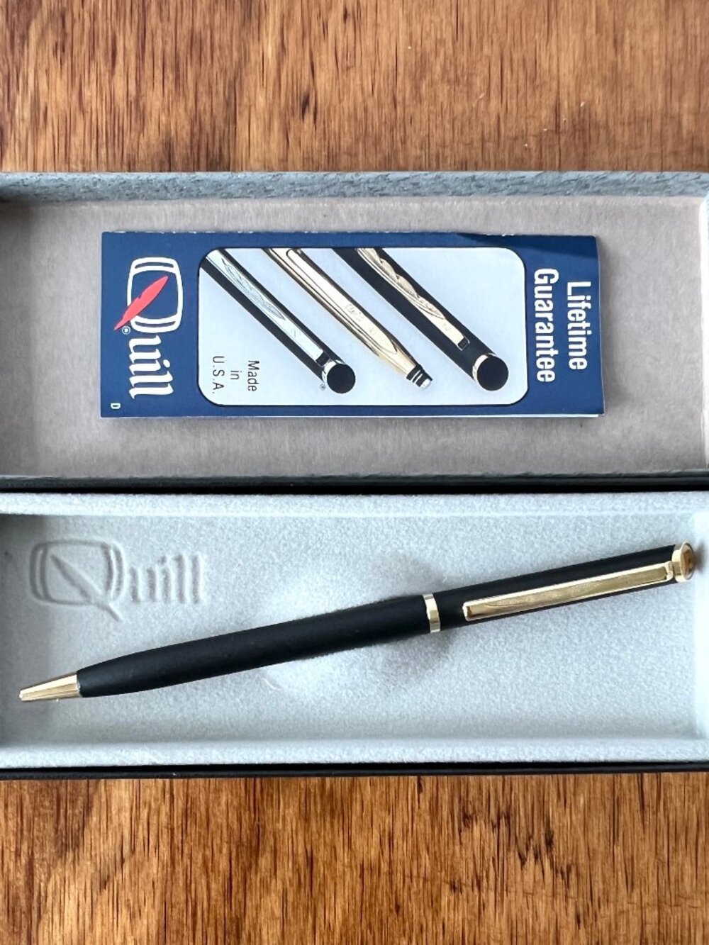 Vintage Quill Pen in Matte Black with Gold Trim, Blue Ink, In Original Box, NOS